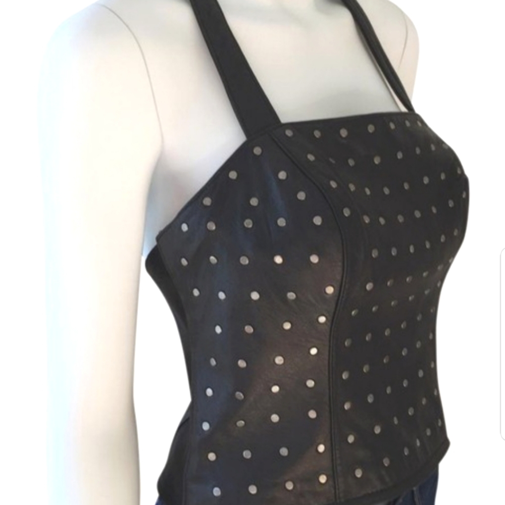 Harley Davidson Black Leather Halter Bustier